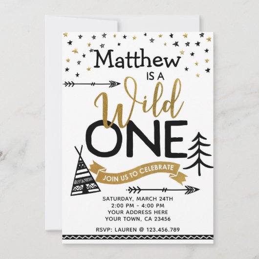 Wild One First Birthday Invitation Kaart (Voorkant)