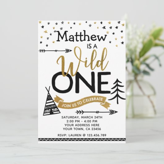 Wild One First Birthday Invitation Kaart (Staand voorkant)