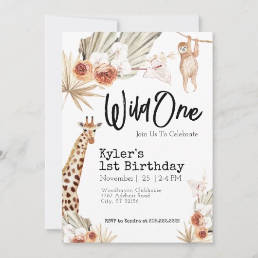 Wild One First Birthday Invitation Kaart (Voorkant)