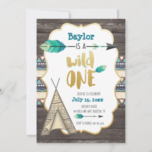 Wild One First Birthday Invitation Kaart (Voorkant)
