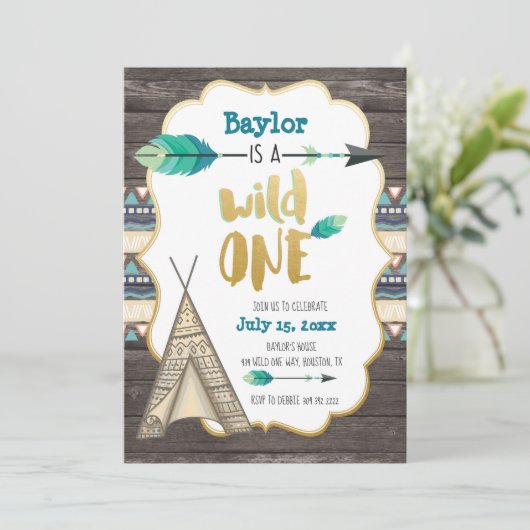 Wild One First Birthday Invitation Kaart (Staand voorkant)
