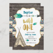 Wild One First Birthday Invitation Kaart (Voorkant / Achterkant)