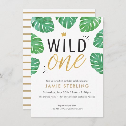 Wild One First Birthday Invitation Kaart (Voorkant / Achterkant)