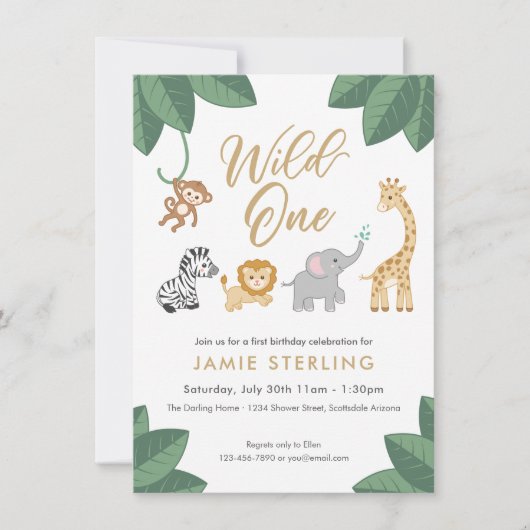 Wild One First Birthday Invitation Kaart (Voorkant)