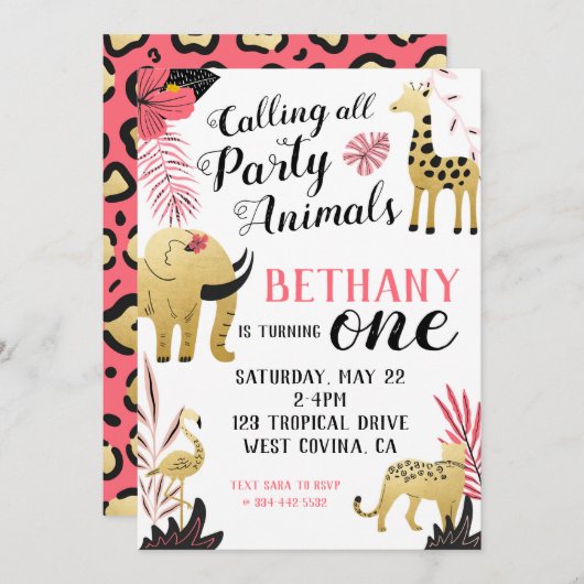 Wild One First Birthday Invitation Kaart (Voorkant / Achterkant)