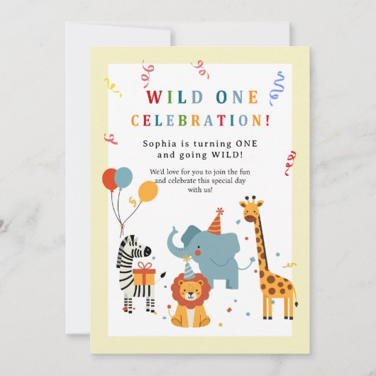 Wild One First Birthday Invitation Kaart (Voorkant)