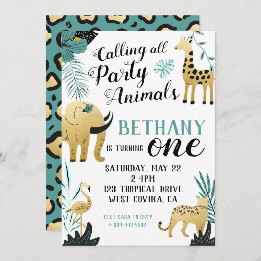 Wild One First Birthday Invitation Kaart (Voorkant / Achterkant)