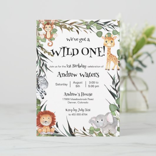 Wild One First Birthday Invitation Kaart (Staand voorkant)
