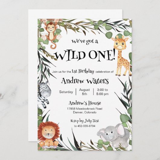 Wild One First Birthday Invitation Kaart (Voorkant / Achterkant)