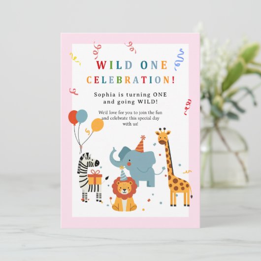 Wild One First Birthday Invitation Kaart (Staand voorkant)