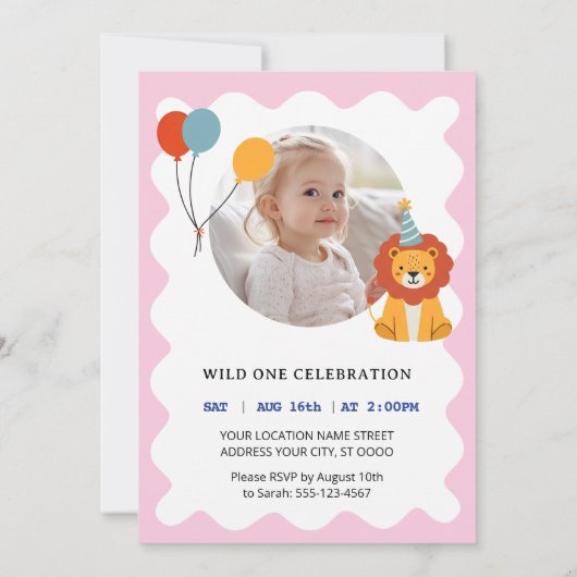 Wild One First Birthday Invitation Kaart (Achterkant)