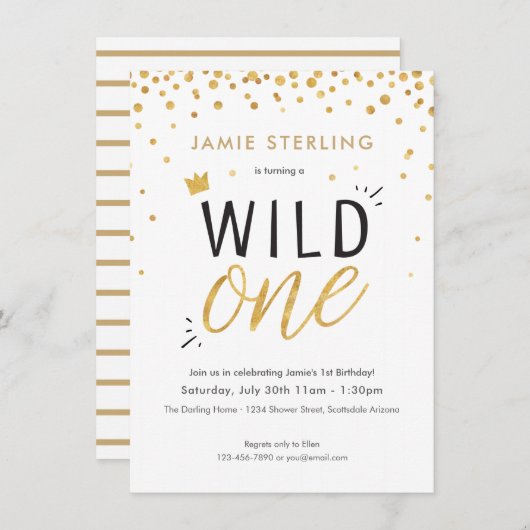 Wild One First Birthday Invitation Kaart (Voorkant / Achterkant)