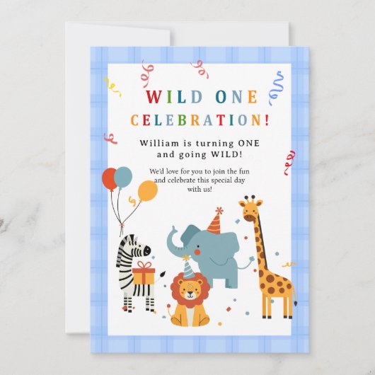 Wild One First Birthday Invitation Kaart (Voorkant)