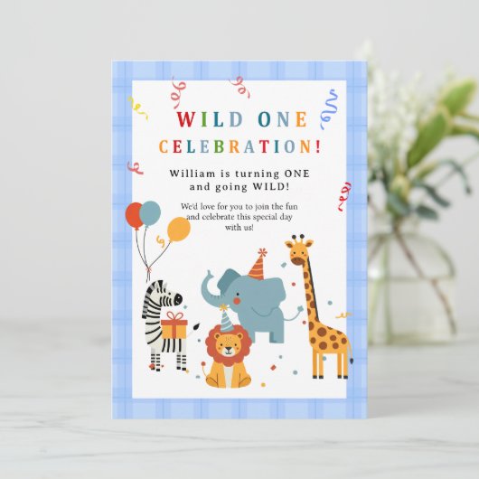 Wild One First Birthday Invitation Kaart (Staand voorkant)