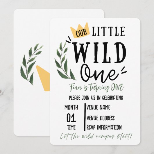 Wild One First Birthday Invitation Kaart (Voorkant / Achterkant)