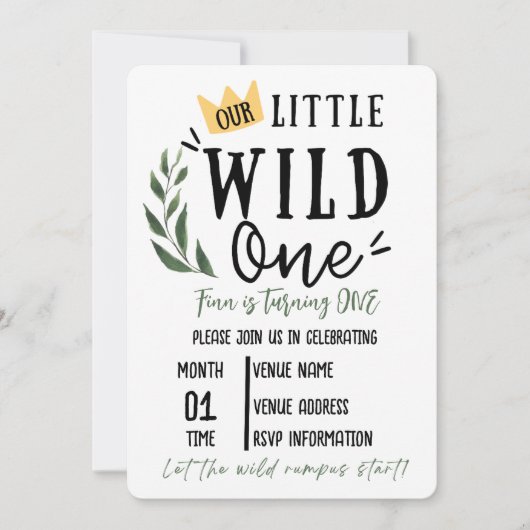 Wild One First Birthday Invitation Kaart (Voorkant)