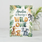 Wild One First Birthday Invitation Kaart | Amelia (Staand voorkant)