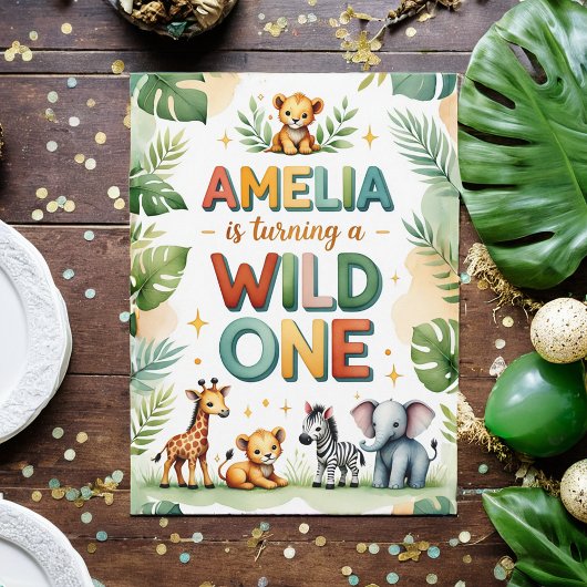 Wild One First Birthday Invitation Kaart | Amelia