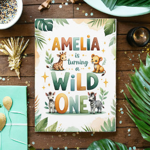 Wild One First Birthday Invitation Kaart   Amelia