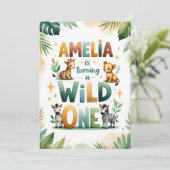 Wild One First Birthday Invitation Kaart | Amelia (Staand voorkant)