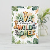 Wild One First Birthday Invitation Kaart | Ava (Staand voorkant)