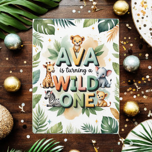 Wild One First Birthday Invitation Kaart   Ava