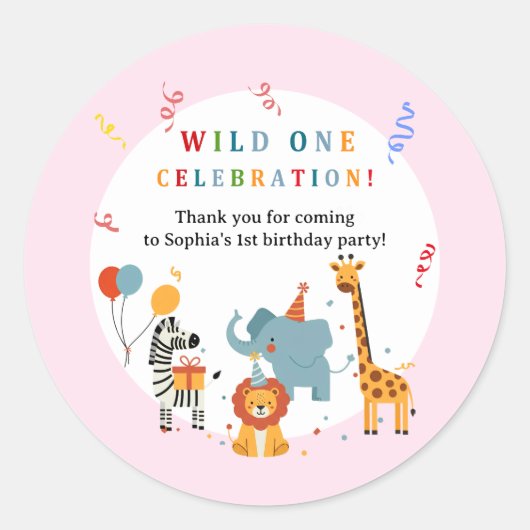 Wild One First Birthday Invitation Ronde Sticker (Voorkant)