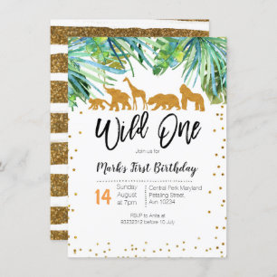 Wild One First Birthday Invitation Safari-bladeren Kaart