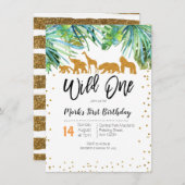 Wild One First Birthday Invitation Safari vertrekt Kaart (Voorkant / Achterkant)