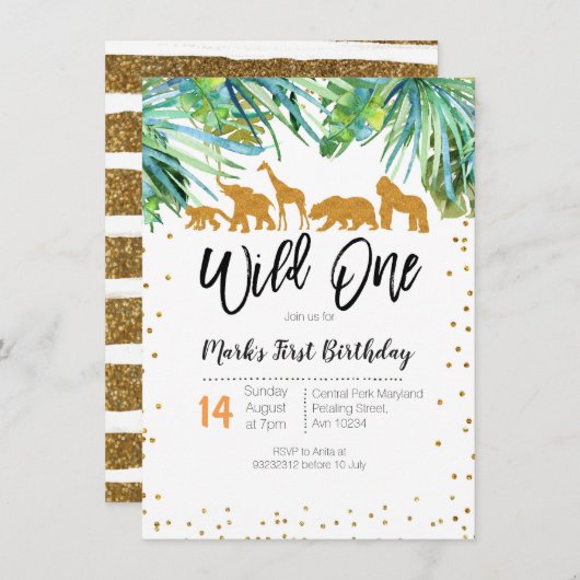 Wild One First Birthday Invitation Safari vertrekt Kaart (Voorkant / Achterkant)