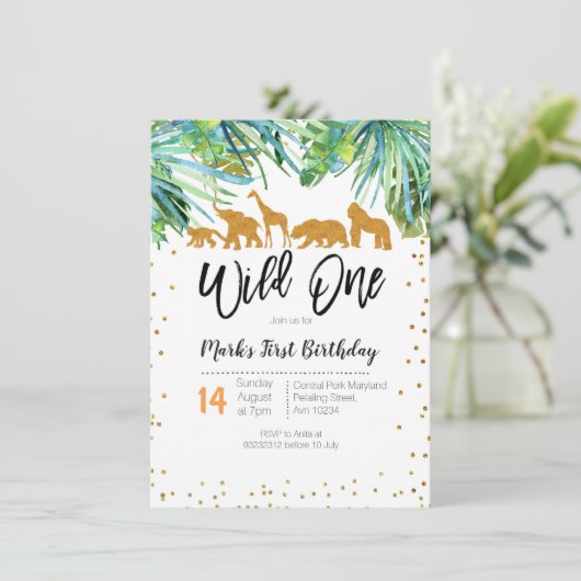 Wild One First Birthday Invitation Safari vertrekt Kaart (Staand voorkant)