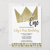 Wild One First Birthday Invitation Zwart en Goud Kaart (Voorkant)