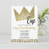 Wild One First Birthday Invitation Zwart en Goud Kaart (Staand voorkant)