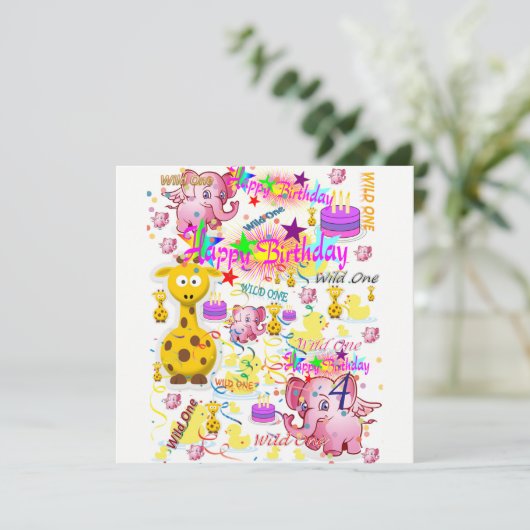 Wild One First Birthday Kaart Invitation (Staand voorkant)