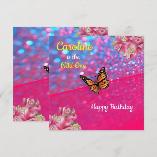 Wild One First Birthday Kaart Invitation (Voorkant / Achterkant)