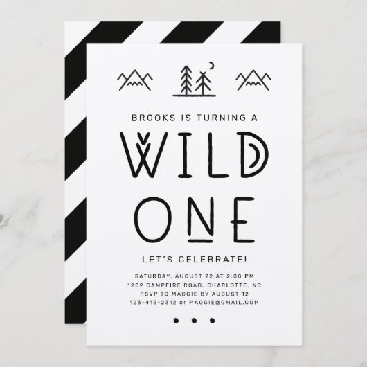 Wild One First Birthday Kraft Invitation (Voorkant / Achterkant)