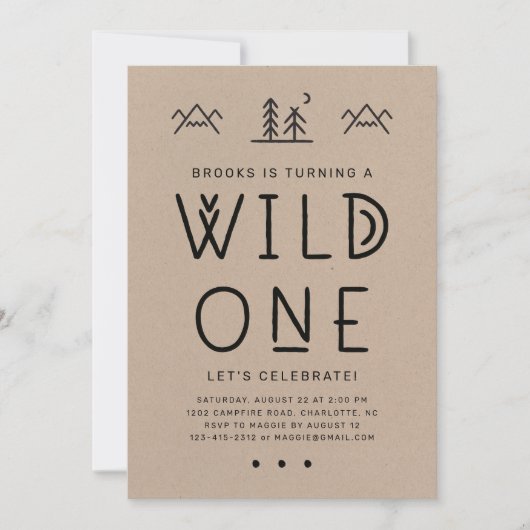 Wild One First Birthday Kraft Invitation Kaart (Voorkant)