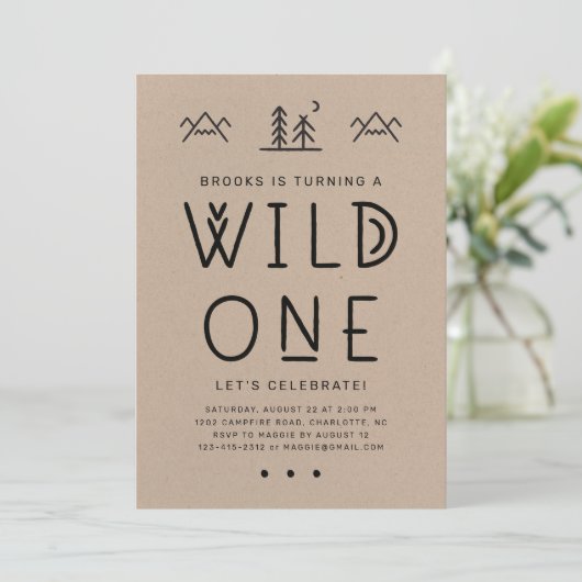 Wild One First Birthday Kraft Invitation Kaart (Staand voorkant)