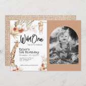 Wild One First Birthday nodiging met foto Kaart (Voorkant / Achterkant)