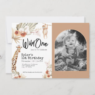 Wild One First Birthday nodiging met foto Kaart