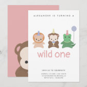Wild One First Birthday Party Eenvoudige uitnodigi Kaart (Voorkant / Achterkant)