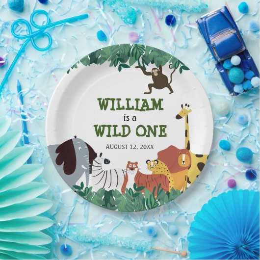 Wild One First Birthday Party Oerwoud Safari Papieren Bordje (Feest)