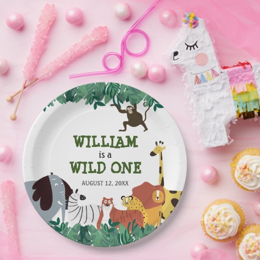 Wild One First Birthday Party Oerwoud Safari Papieren Bordje (Feest)