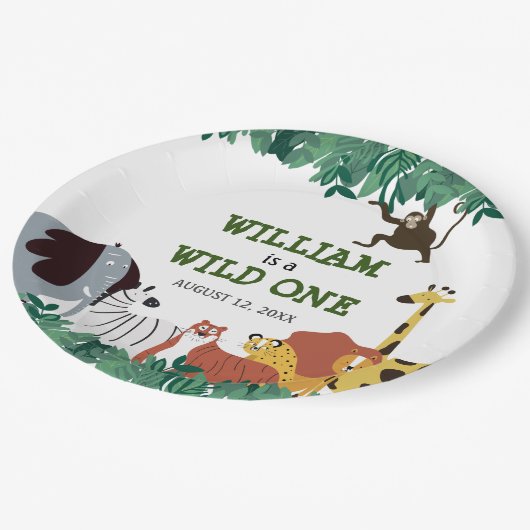 Wild One First Birthday Party Oerwoud Safari Papieren Bordje (Gekanteld)
