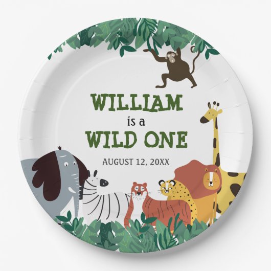 Wild One First Birthday Party Oerwoud Safari Papieren Bordje (Voorkant)