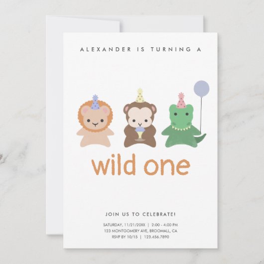 Wild One First Birthday Party Simple Kaart (Voorkant)