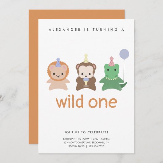 Wild One First Birthday Party Simple Kaart (Voorkant / Achterkant)