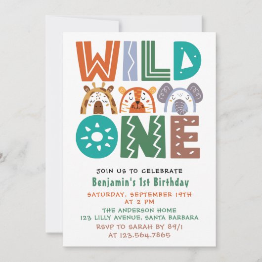 Wild One First Birthday Photo Invitation Kaart (Voorkant)