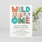 Wild One First Birthday Photo Invitation Kaart (Staand voorkant)