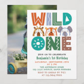 Wild One First Birthday Photo Invitation Kaart (Voorkant / Achterkant)